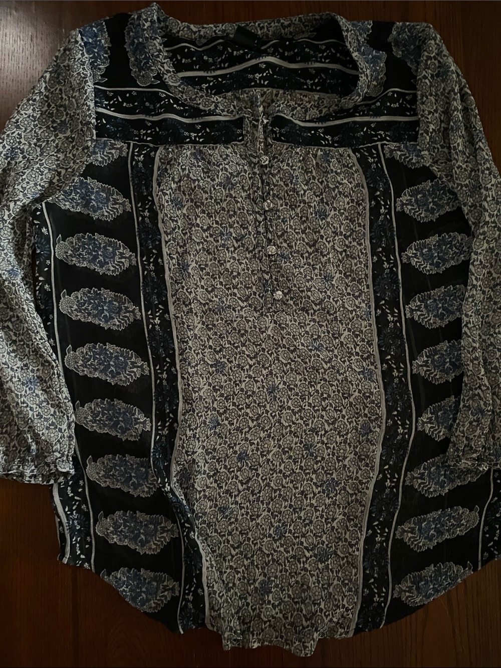 Lucky Brand Black and White Mixed-Print Peasant Tunic